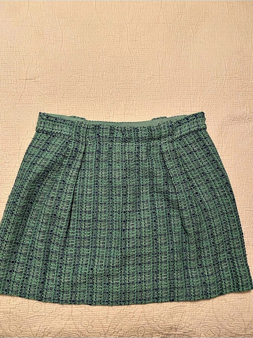 J.Crew Checkered Tweed Mini Skirt in Green & Blue. Size 4